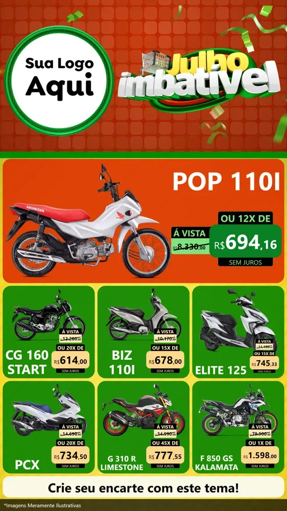 Modelo de Rede Social para Stories com o tema Julho Imbatível para Concessionaria de Motos