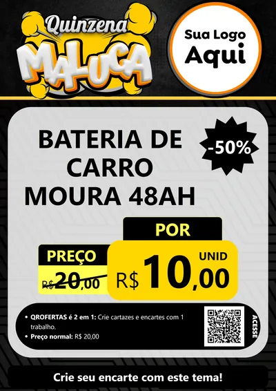 Modelo de Cartaz para Cartaz A4 Vertical com o tema Quinzena Maluca para Baterias Elétricas