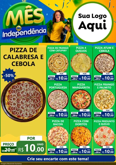 Modelo de Encarte para Encarte A4 Vertical com o tema Mês da Independência para Pizzaria