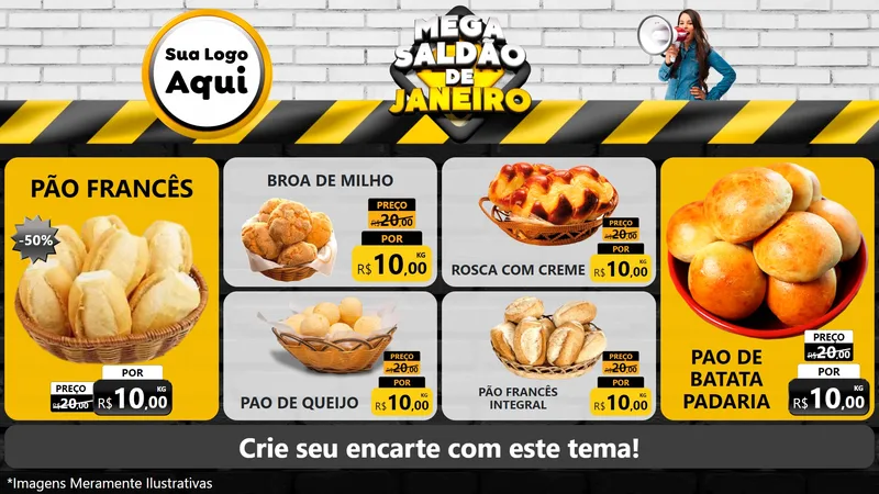 Modelo de TV para TV Horizontal com o tema Mega Saldão de Janeiro para Padaria