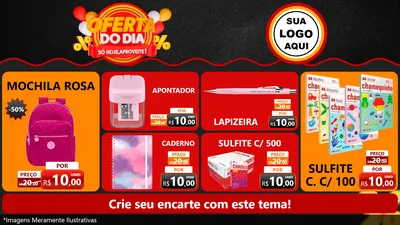 Modelo de TV para TV Horizontal com o tema Oferta do Dia - Só hoje, Aproveite! para Papelaria