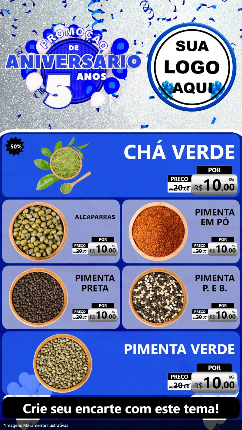 Modelo de TV para TV Vertical com o tema Promoção de Aniversário - 5 Anos para Produtos Naturais
