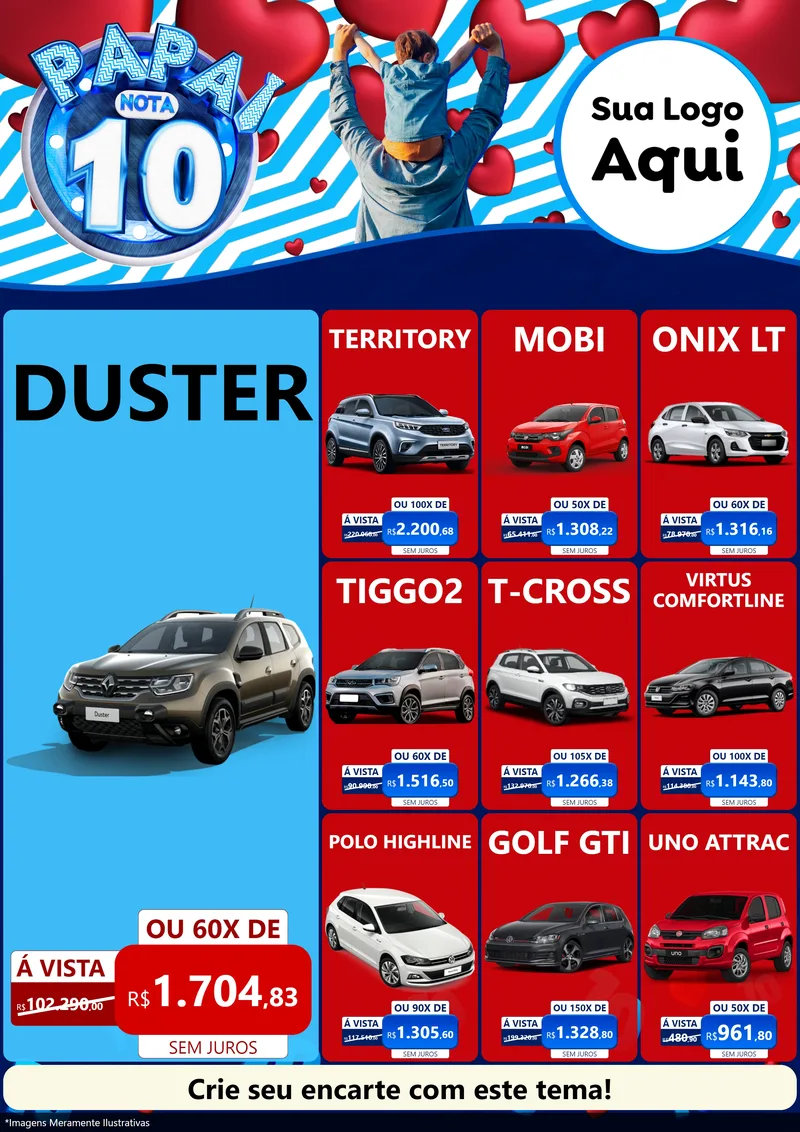 Modelo de Encarte para Encarte A4 Vertical com o tema Papai Nota 10 para Concessionaria de Carros