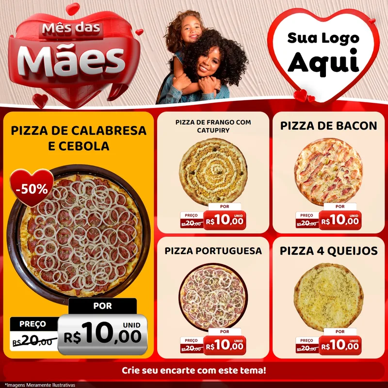 Modelo de Rede Social para Feed Facebook com o tema Mês das Mães para Pizzaria