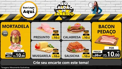 Modelo de TV para TV Horizontal com o tema Mega Saldão de Janeiro para Frios e Laticínios