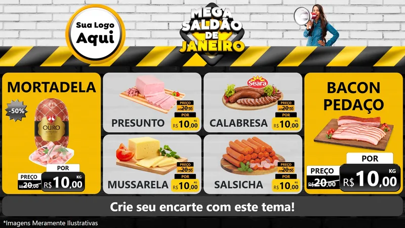 Modelo de TV para TV Horizontal com o tema Mega Saldão de Janeiro para Frios e Laticínios