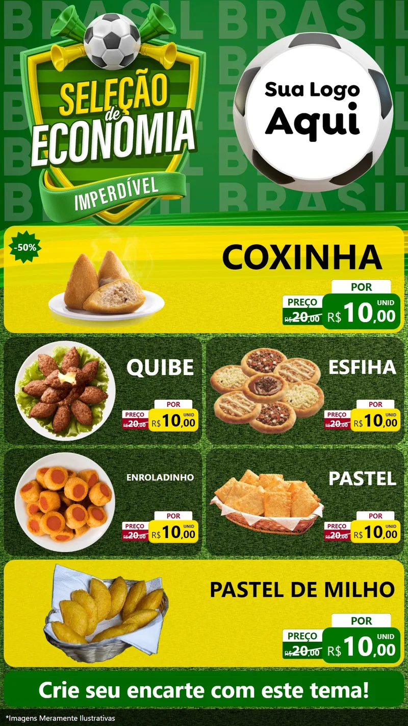 Modelo de TV para TV Vertical com o tema Seleção de Economia - Copa para Salgadaria