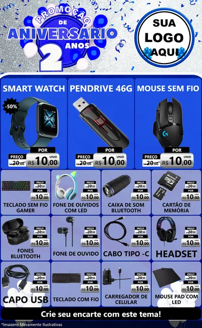 Modelo de Encarte para Encarte Grande com o tema Promoção de Aniversário - 2 Anos para Informática