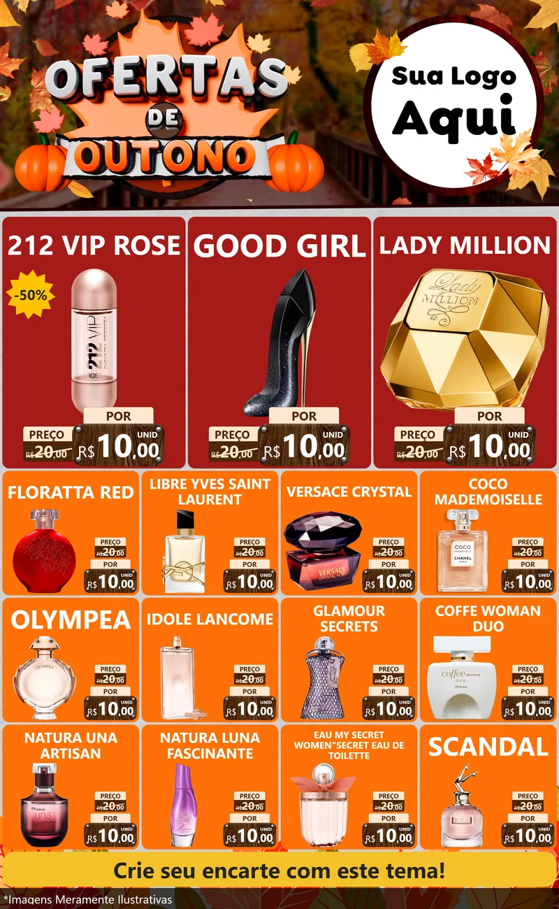 Modelo de Encarte para Encarte Grande com o tema Ofertas de Outono para Perfumes