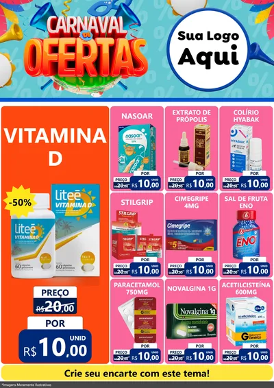 Modelo de Encarte para Encarte A4 Vertical com o tema Carnaval de Ofertas para Farmácia