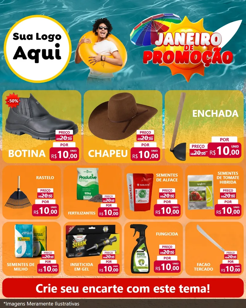 Modelo de Rede Social para Feed Instagram com o tema Janeiro de Promoção para Agropecuária