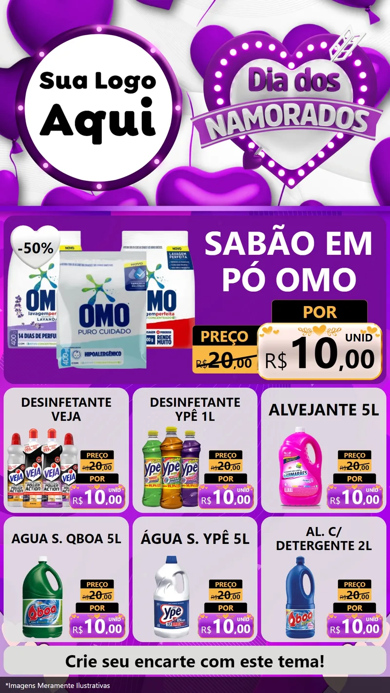 Modelo de Rede Social para Stories com o tema Dia dos Namorados para Produtos de Limpeza