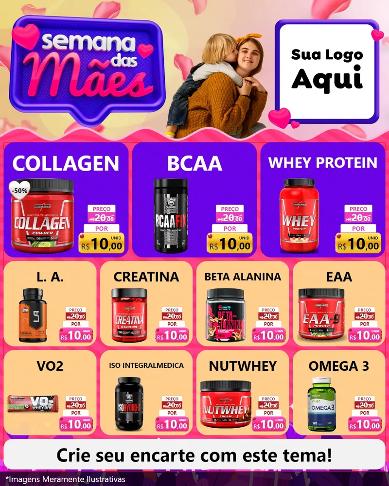 Modelo de Rede Social para Feed Instagram com o tema Semana das Mães para Suplementos alimentares