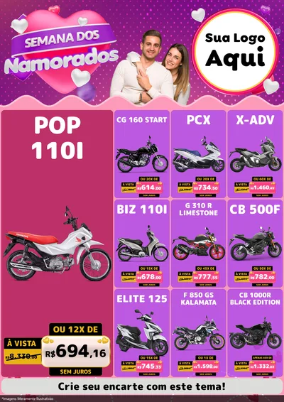 Modelo de Encarte para Encarte A4 Vertical com o tema Semana dos Namorados para Concessionaria de Motos