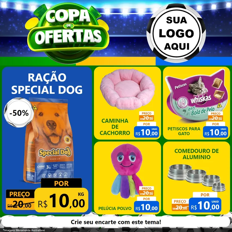 Modelo de Rede Social para Feed Facebook com o tema Copa de Ofertas para Pet Shop