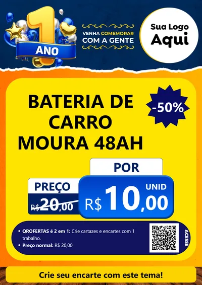 Modelo de Cartaz para Cartaz A4 Vertical com o tema Um Ano de Aniversário para Baterias Elétricas