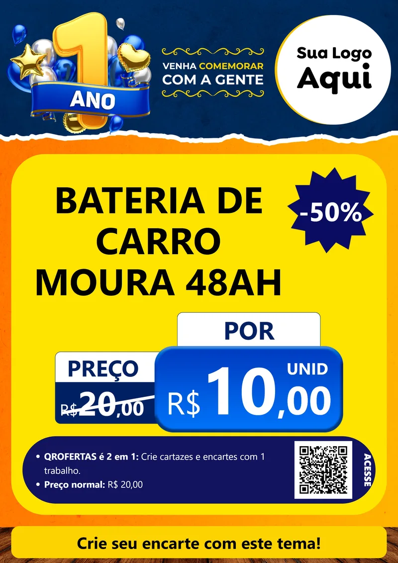 Modelo de Cartaz para Cartaz A4 Vertical com o tema Um Ano de Aniversário para Baterias Elétricas