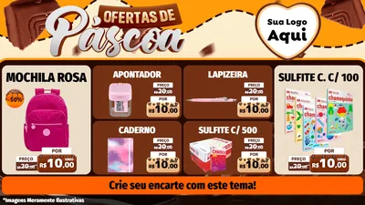 Modelo de TV para TV Horizontal com o tema Ofertas de Páscoa para Papelaria