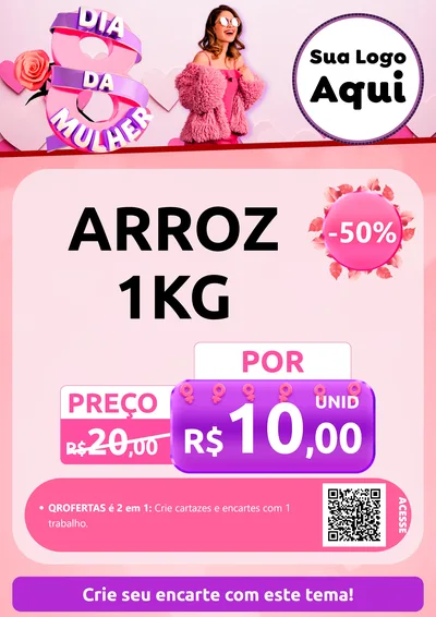 Modelo de Cartaz para Cartaz A4 Vertical com o tema Dia da Mulher para Supermercado