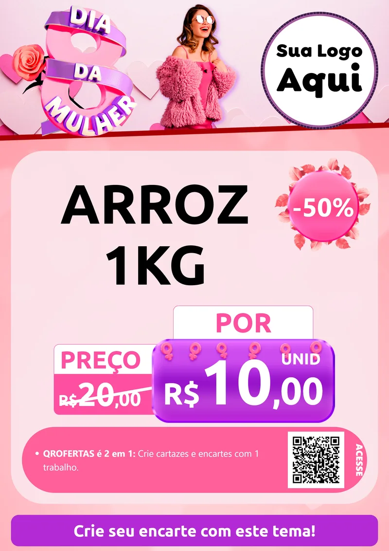 Modelo de Cartaz para Cartaz A4 Vertical com o tema Dia da Mulher para Supermercado