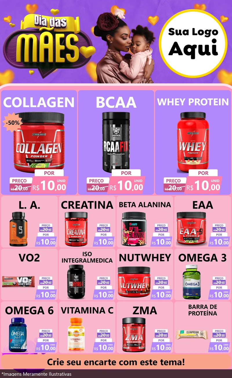 Modelo de Encarte para Encarte Grande com o tema Dia das Mães para Suplementos alimentares