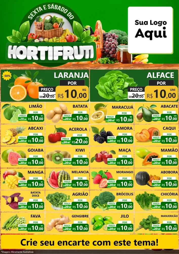 Modelo de Encarte para Encarte A4 Vertical com o tema Sexta e Sábado do Hortifruti para Hortifrúti