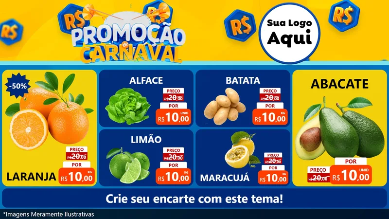 Modelo de TV para TV Horizontal com o tema Promoção de Carnaval para Hortifrúti