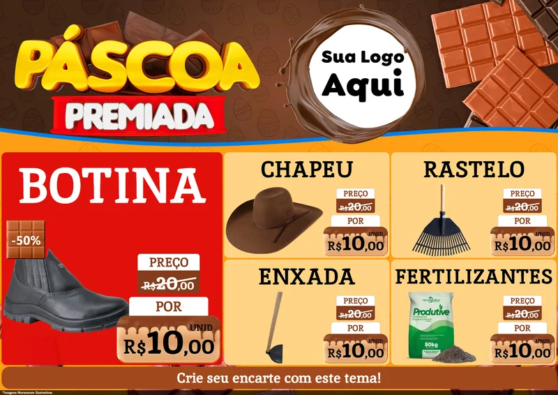 Modelo de Encarte para Encarte A4 Horizontal com o tema Páscoa Premiada para Agropecuária