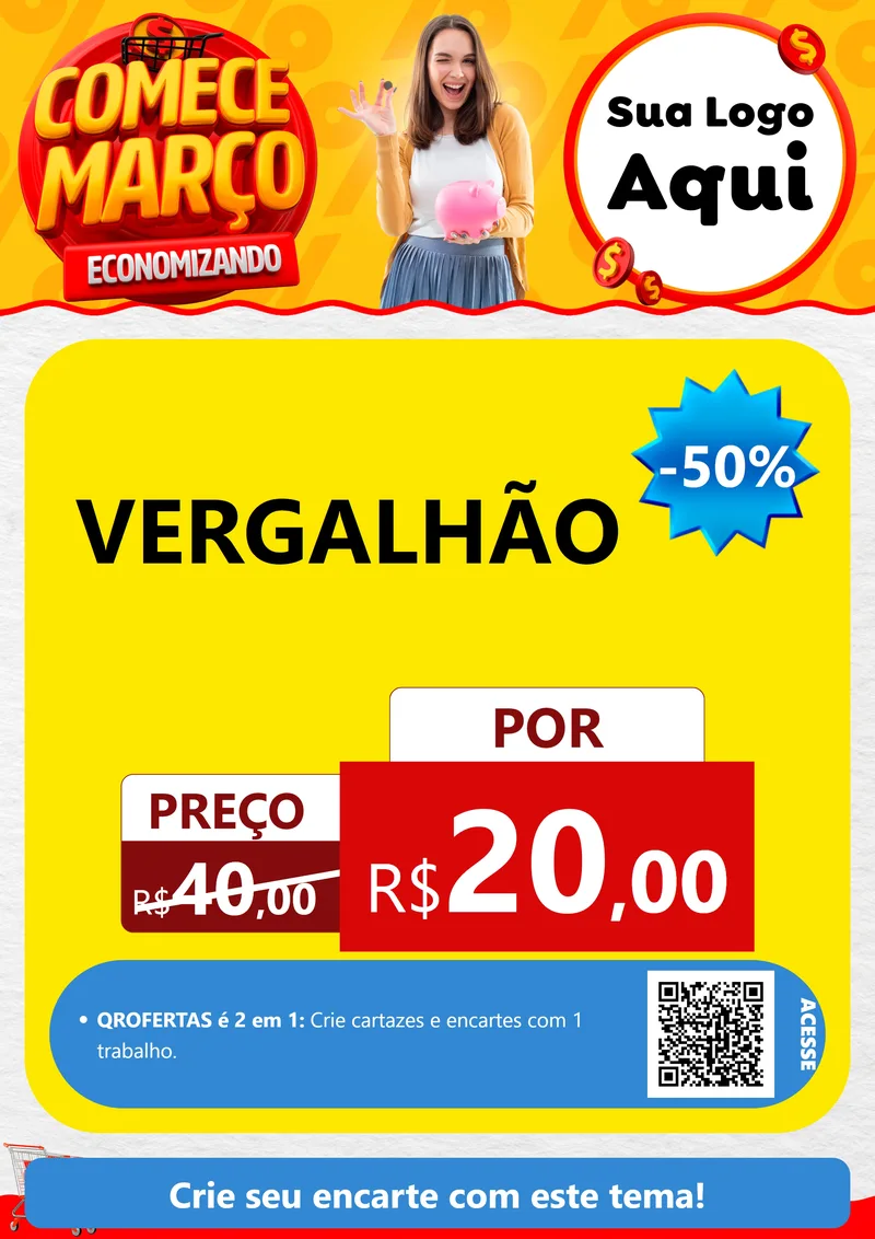 Modelo de Cartaz para Cartaz A4 Vertical com o tema Comece Março Economizando para Ferragens