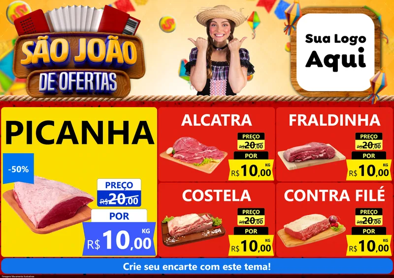 Modelo de Encarte para Encarte A4 Horizontal com o tema São João de Ofertas para Açougue