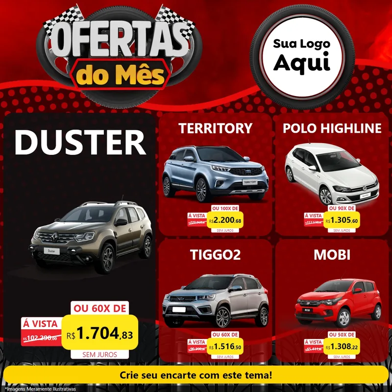 Modelo de Rede Social para Feed Facebook com o tema Ofertas do Mês - Autopeças para Concessionaria de Carros