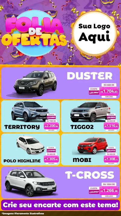 Modelo de TV para TV Vertical com o tema Folia de Ofertas para Concessionaria de Carros