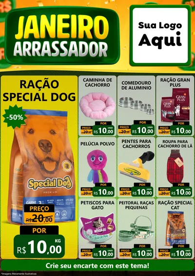 Modelo de Encarte para Encarte A4 Vertical com o tema Janeiro Arrasador para Pet Shop