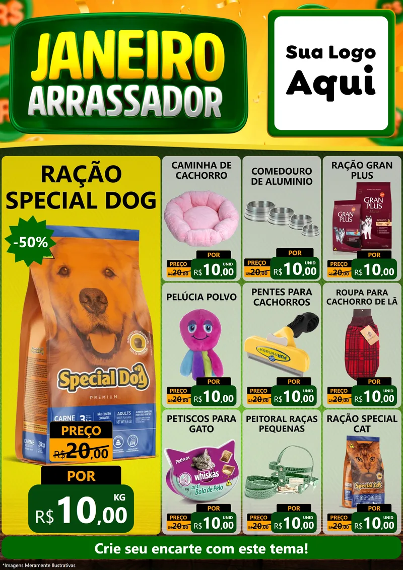 Modelo de Encarte para Encarte A4 Vertical com o tema Janeiro Arrasador para Pet Shop