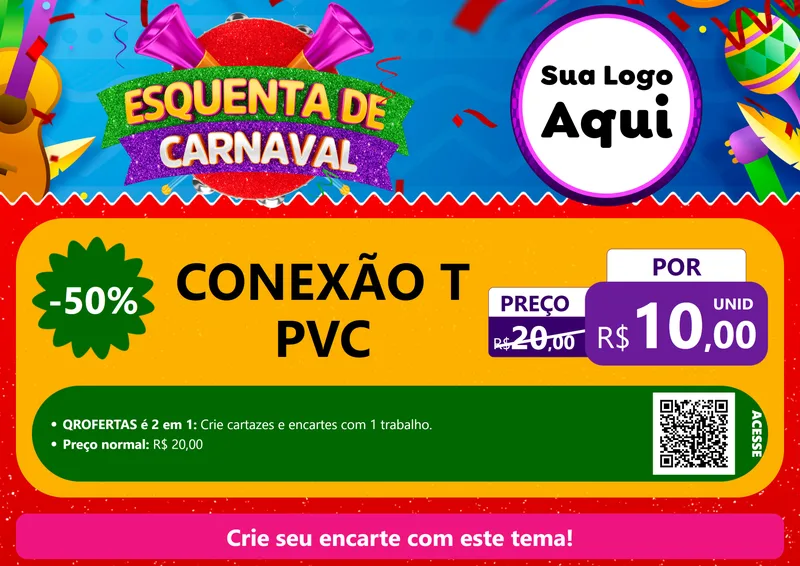 Modelo de Cartaz para Cartaz A4 Horizontal com o tema Esquenta de Carnaval para Tubos e conexões