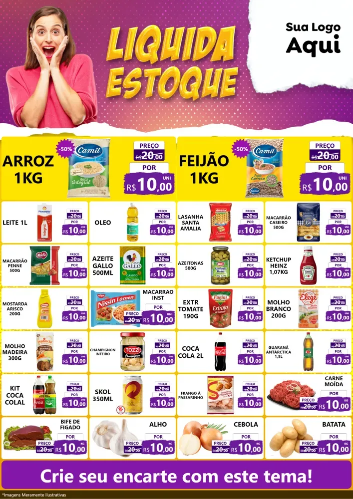 Modelo de Encarte para Encarte A4 Vertical com o tema Liquida estoque para Supermercado