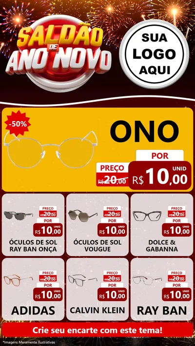 Modelo de Rede Social para Stories com o tema Saldão de Ano Novo para Óticas