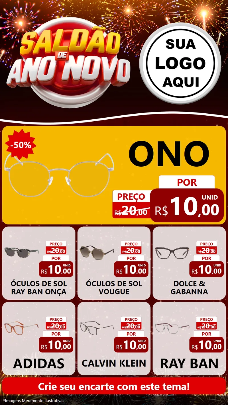 Modelo de Rede Social para Stories com o tema Saldão de Ano Novo para Óticas