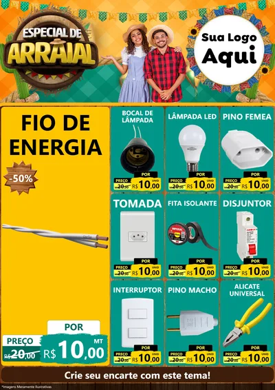 Modelo de Encarte para Encarte A4 Vertical com o tema Especial De Arraial para Materiais Elétricos