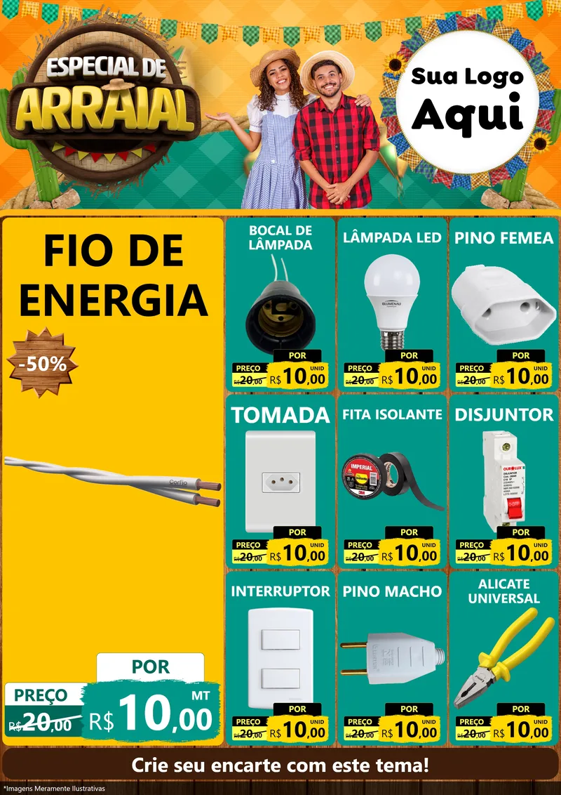 Modelo de Encarte para Encarte A4 Vertical com o tema Especial De Arraial para Materiais Elétricos