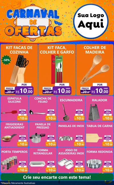 Modelo de Encarte para Encarte Grande com o tema Carnaval de Ofertas para Utilidades Domésticas