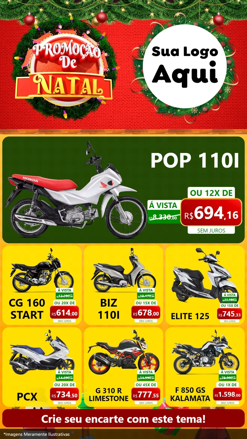 Modelo de Rede Social para Stories com o tema Promoção de Natal para Concessionaria de Motos