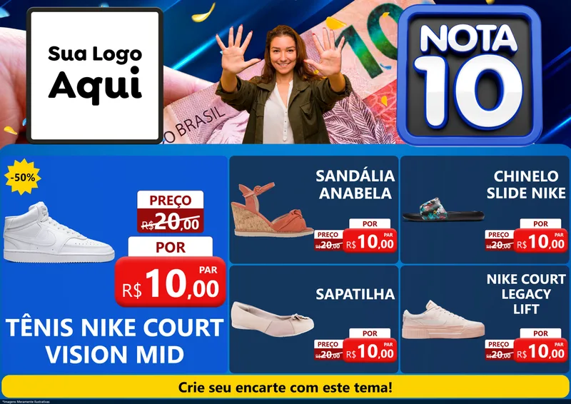 Modelo de Encarte para Encarte A4 Horizontal com o tema Nota 10 para Calçados