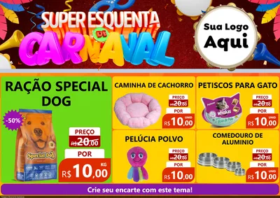 Modelo de Encarte para Encarte A4 Horizontal com o tema Super Esquenta de Carnaval para Pet Shop