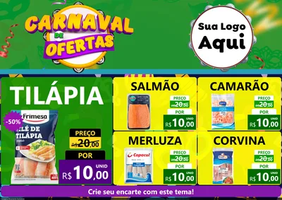 Modelo de Encarte para Encarte A4 Horizontal com o tema Carnaval de Ofertas para Peixaria