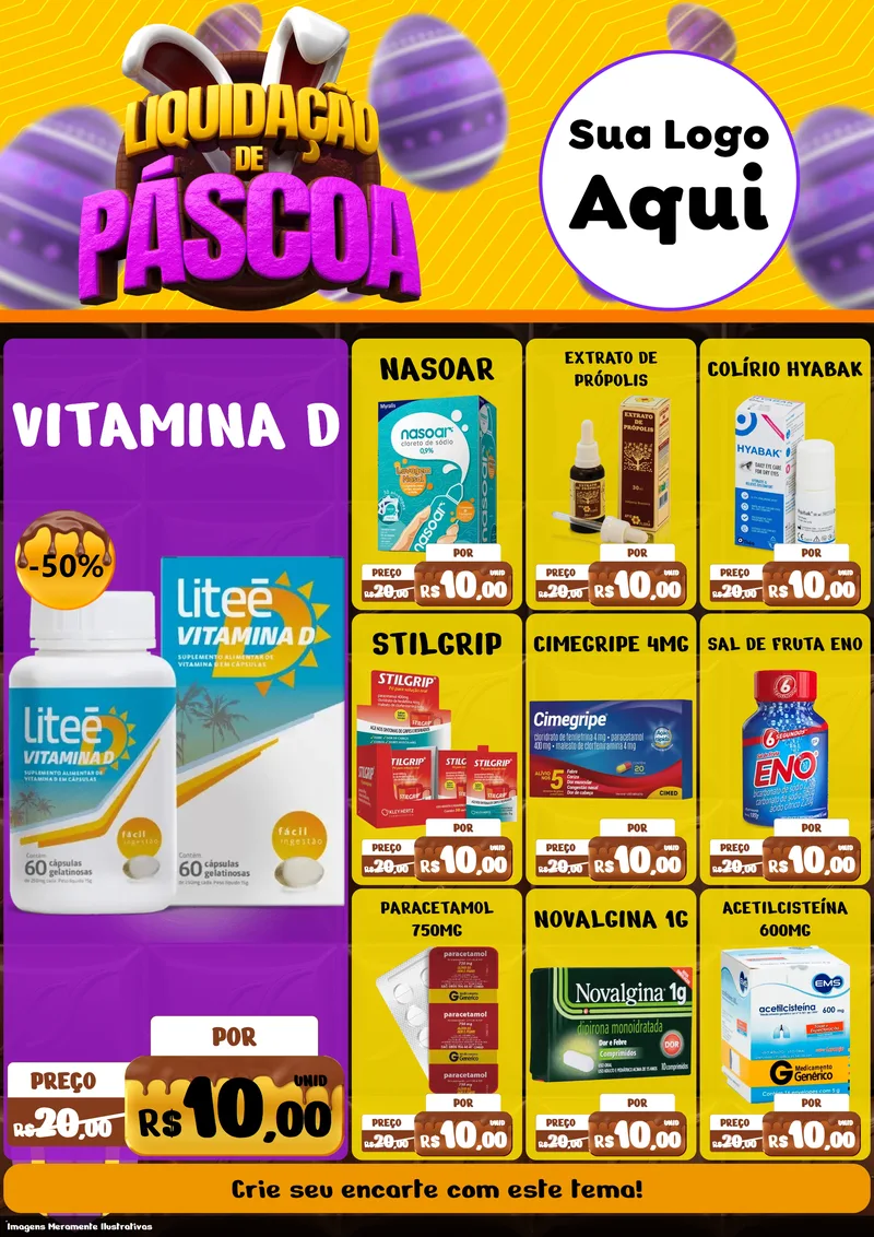 Modelo de Encarte para Encarte A4 Vertical com o tema Liquidação de Páscoa para Farmácia