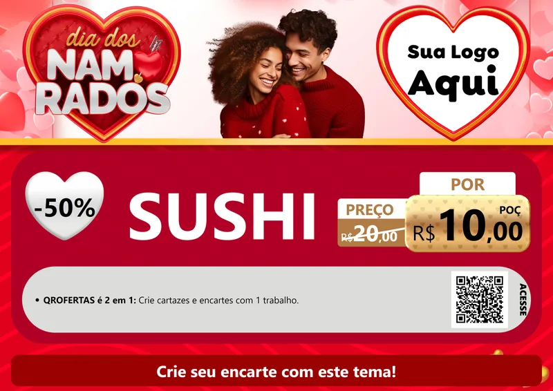 Modelo de Cartaz para Cartaz A4 Horizontal com o tema Dia dos Namorados para Comida japonesa