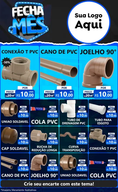 Modelo de Encarte para Encarte Grande com o tema Fecha Mês para Tubos e conexões