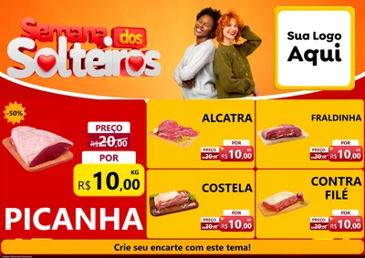 Modelo de Encarte para Encarte A4 Horizontal com o tema Semana dos Solteiros para Açougue