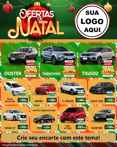 Modelo de Rede Social para Feed Instagram com o tema Ofertas de Natal para Concessionaria de Carros
